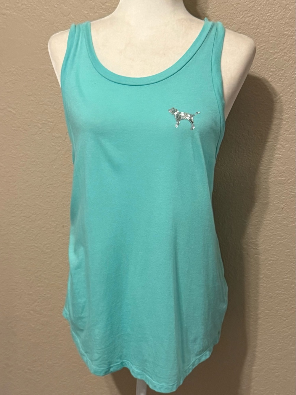PINK VS Light Aqua Sequin bling Dog Logo tank top